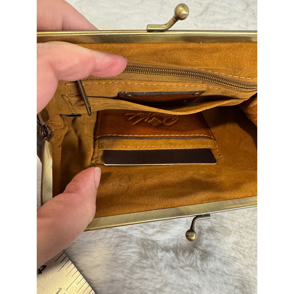Patricia Nash Embossed Brown Leather Wristlet Clutch - Picture 8 of 9